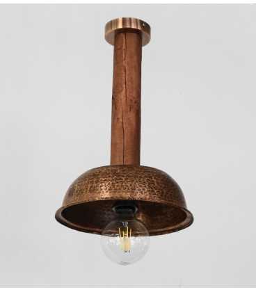 Οld copper pot and wood pendant light 235