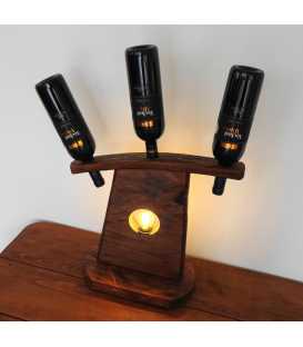Διακοσμητικό φωτιστικό επιτραπέζιο από ξύλο με βάση για κρασί τριών θέσεων 285