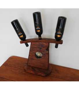 Wood decorative table light with wine bottle holder for three bottles 285