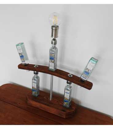 Dekorative Tischleuchte aus Holz mit Flaschenhalter für zwei Flaschen 299