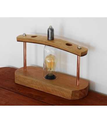 Διακοσμητικό φωτιστικό επιτραπέζιο από ξύλο και μέταλλο με βάση για κρασί δύο θέσεων 308
