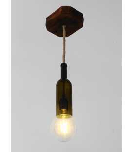 Glass bottle, wood and rope pendant light 316