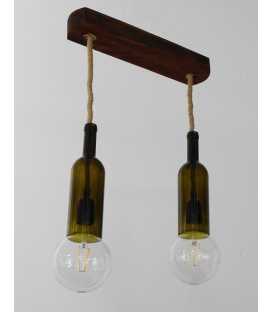 Glass bottles, wood and rope pendant light 317