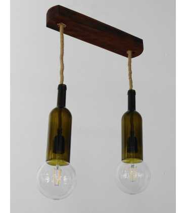 Glass bottles, wood and rope pendant light 317