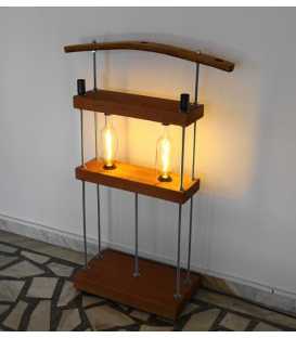 Wood, glass bottles and metal floor lamp 320