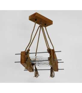Wood, metal and rope pendant light 321