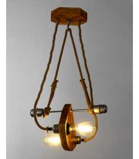 Wood, metal and rope pendant light 322