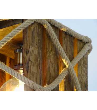 Hängende Deckenleuchte aus Holz und Seil 344