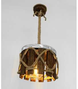 Wood, metal and rope pendant light 345