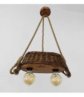 Wicker basket, wood and rope pendant light 394