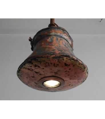 Οld copper pot and copper pipe pendant light 450