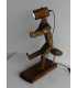 Wood, copper pipe and stone decorative table light 469