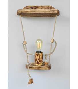 Creative wood and rope wall lamp "A little man on a swing" 501