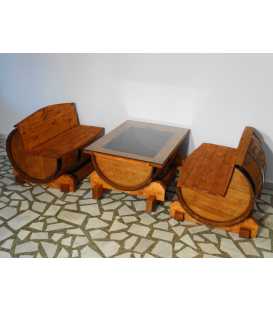 Wine barrel table set with 2 sofas 038