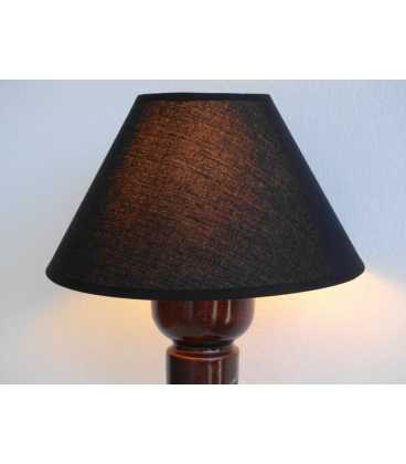 Tischleuchte aus Holz und Kupferrohr mit schwarzen Lampenschirm 568