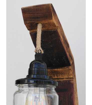 Wood, rope and glass jar wall lamp 574