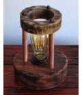 Wood and copper pipes table lamp 600