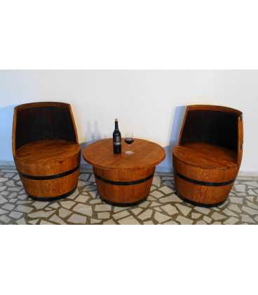 Σετ 2 πολυθρόνες με τραπέζι από ξύλινα βαρέλια κρασιού 049