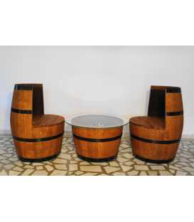 Wine barrel table set with 2 armchairs 052