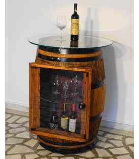 Wine barrel table-bar with glass top