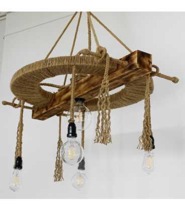Μetal, wood and rope pendant light 065