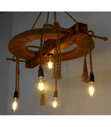 Μetal, wood and rope pendant light 065