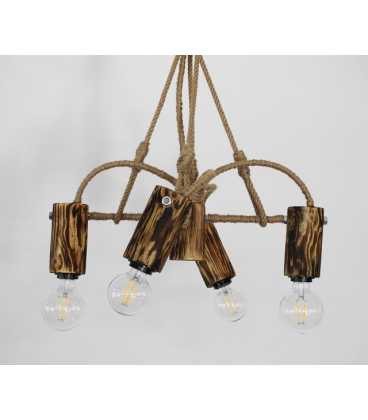 Wood, metal and rope pendant light 124