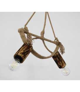 Wood, metal and rope pendant light 127