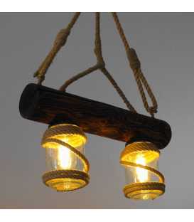 Holz, Seil und Einmachglas hängende Deckenleuchte 137