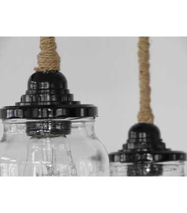 Wood, rope and jar pendant light 148