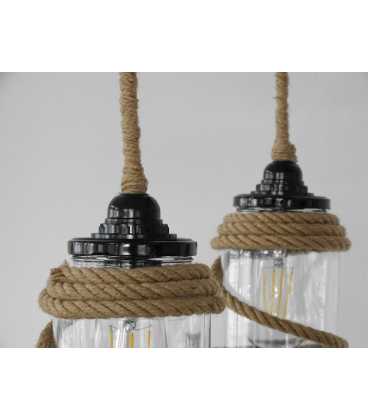 Holz, Seil und Einmachglas hängende Deckenleuchte 149