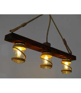 Wood, rope and jar pendant light 163