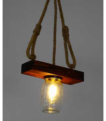 Wood, rope and jar pendant light 166