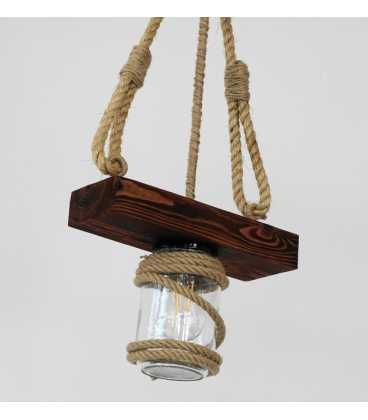 Wood, rope and jar pendant light 167